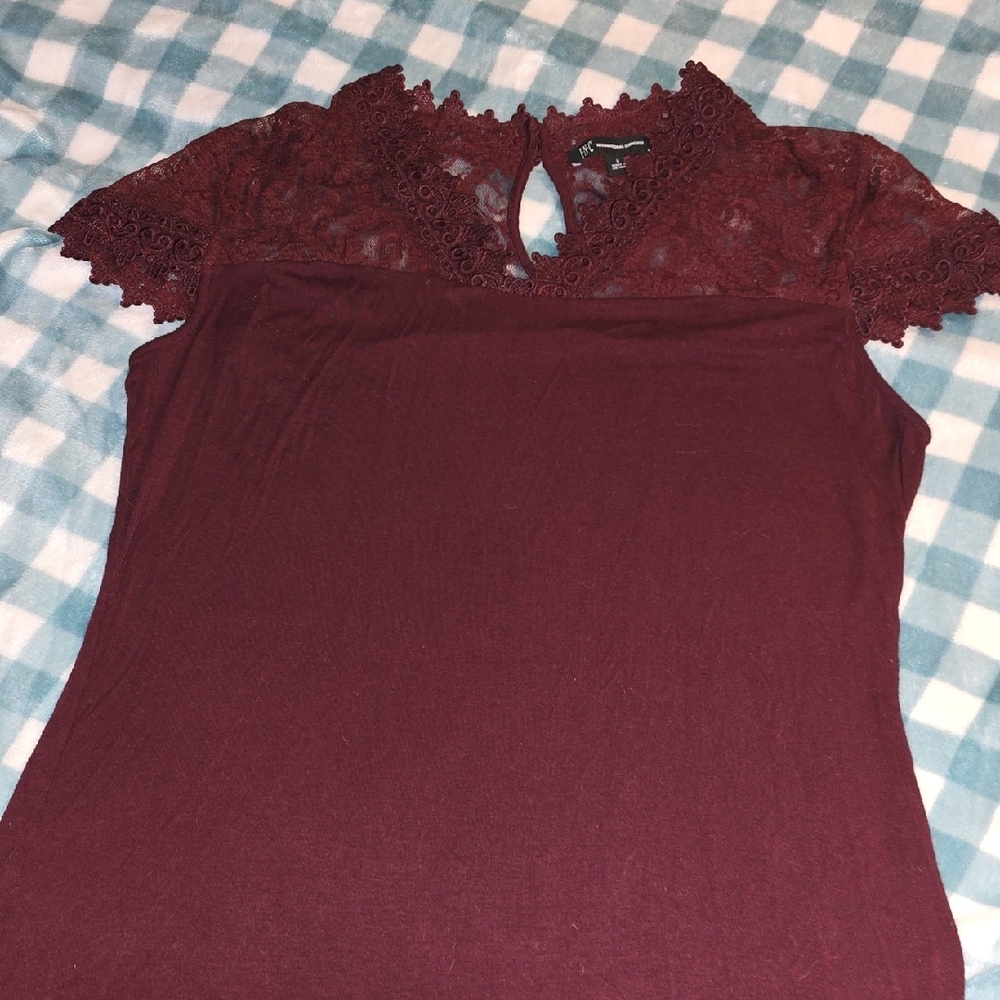 INC International Concepts Red Lace Cut Out Blouse